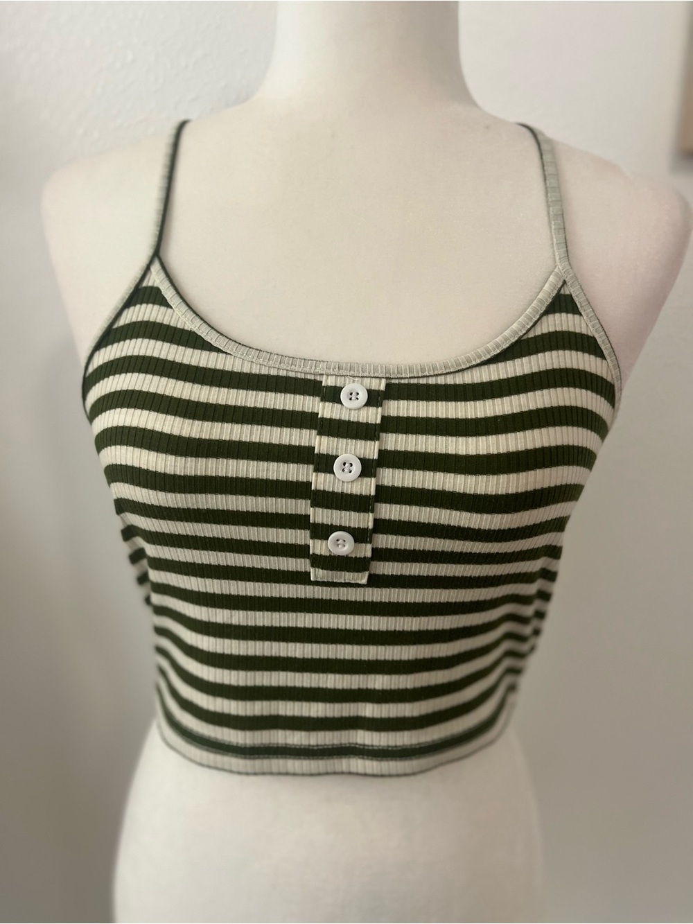 Women’s Green Stripe Button Front Tank Top Shirt